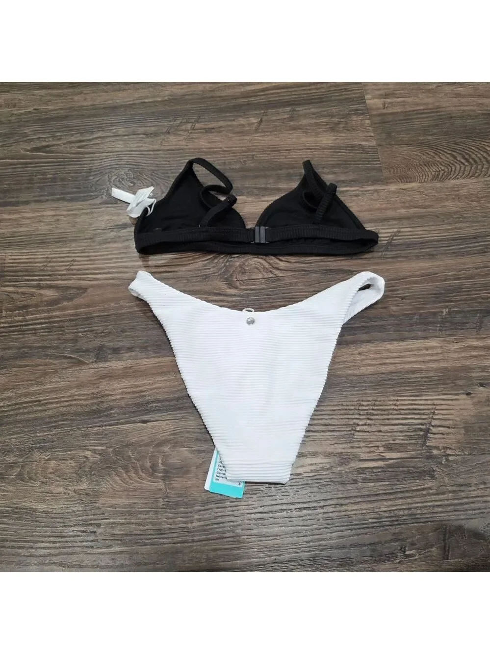 Seafolly Ribbed Bikini Set Black Top White Bottom US 4 NWT/NWOT